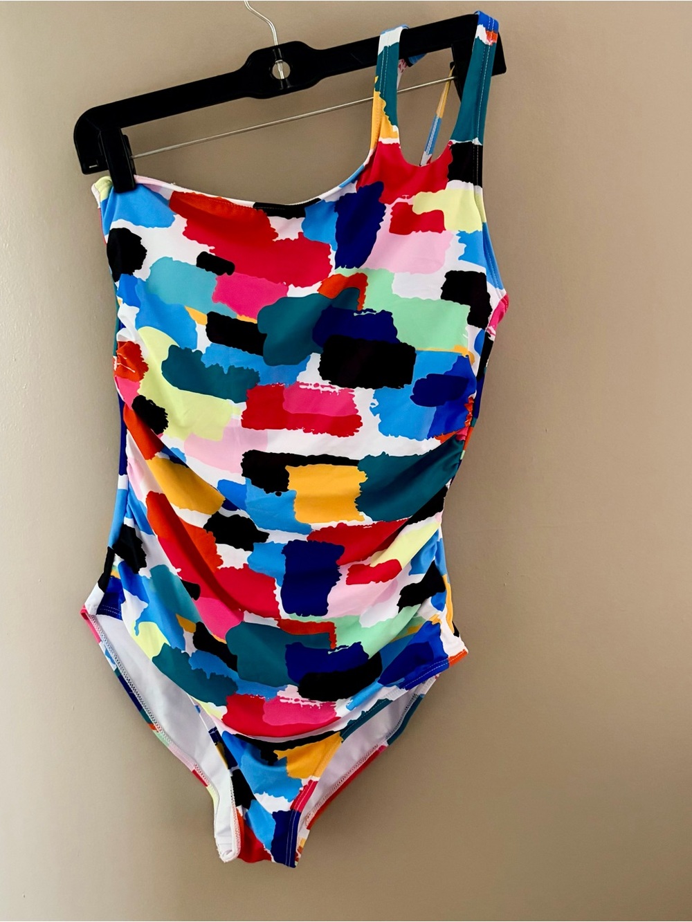 Holipick One Shoulder Abstract Colorful One Piece Swimsuit Size L NWT